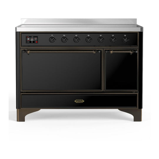 Ilve UMIB48QNR3BKB Ilve Umib48Qnr3Bkb Majestic Iii 48 Inch Induction Range With 6 Elements, 5.02 Cu. Ft. Total Oven Capacity (Solid Door, Glossy Black, Burnished)
