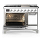 Ilve UM48FQNR3WHCLP Ilve Um48Fqnr3Whclp Majestic Iii 48 Inch Dual Fuel Range With 8 Burners And Griddle, Dual Function Burner Up To 25,000 Btu (Liquid Propane, Solid Door, White, Chrome)
