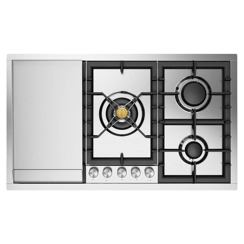 Ilve UHCPT95FSSLP Ilve Uhcpt95Fsslp Professional Plus Ii 36 Inch Built-In Gas Cooktop With Total Black Brass Burners, In Stainless Steel (5 Sealed Burners + Griddle, Liquid Propane)