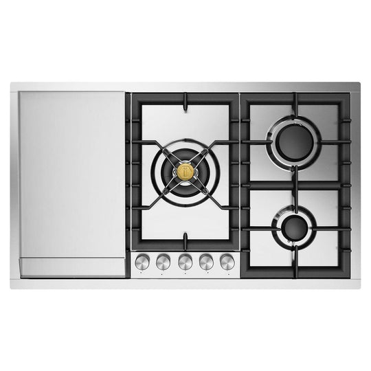 Ilve UHCPT95FSSLP Ilve Uhcpt95Fsslp Professional Plus Ii 36 Inch Built-In Gas Cooktop With Total Black Brass Burners, In Stainless Steel (5 Sealed Burners + Griddle, Liquid Propane)