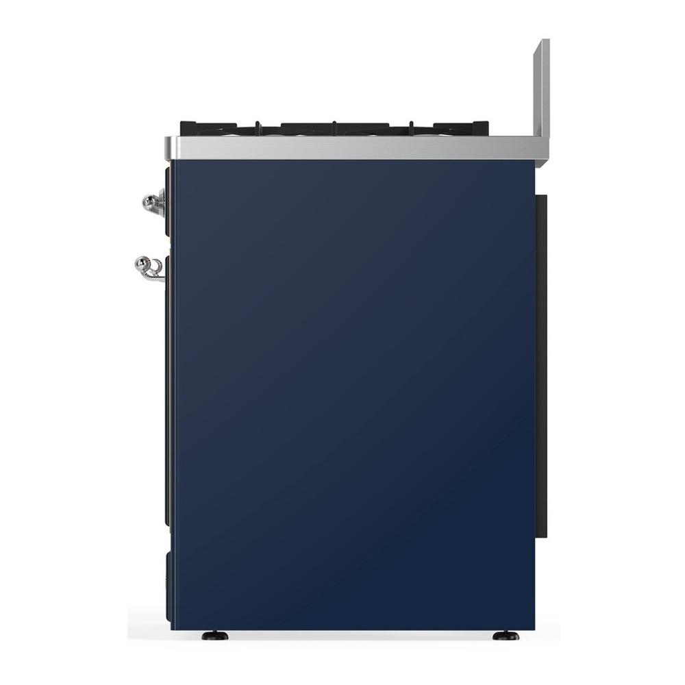Ilve UM30QNR3MBC Ilve Um30Qnr3Mbc Majestic Iii 30 Inch Dual Fuel Range With 5 Black Brass Burners, Dual Function Burner Up To 25,000 Btu (Natural Gas, Solid Door, Midnight Blue, Chrome)