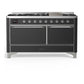 Ilve UM60FQNR3MGCLP Ilve Um60Fqnr3Mgclp Majestic Iii 60 Inch Dual Fuel Range With 9 Burners And Griddle, Dual Function Burner Up To 25,000 Btu (Liquid Propane, Solid Door, Graphite Matte, Chrome)