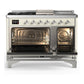 Ilve UM48FSNR3AWCLP Ilve Um48Fsnr3Awclp Majestic Iii 48 Inch Dual Fuel Range With 5 Black Brass Burners, Griddle And French Top, Dual Function Burner Up To 25,000 Btu (Liquid Propane, Triple Glass Door, Antique White, Chrome)