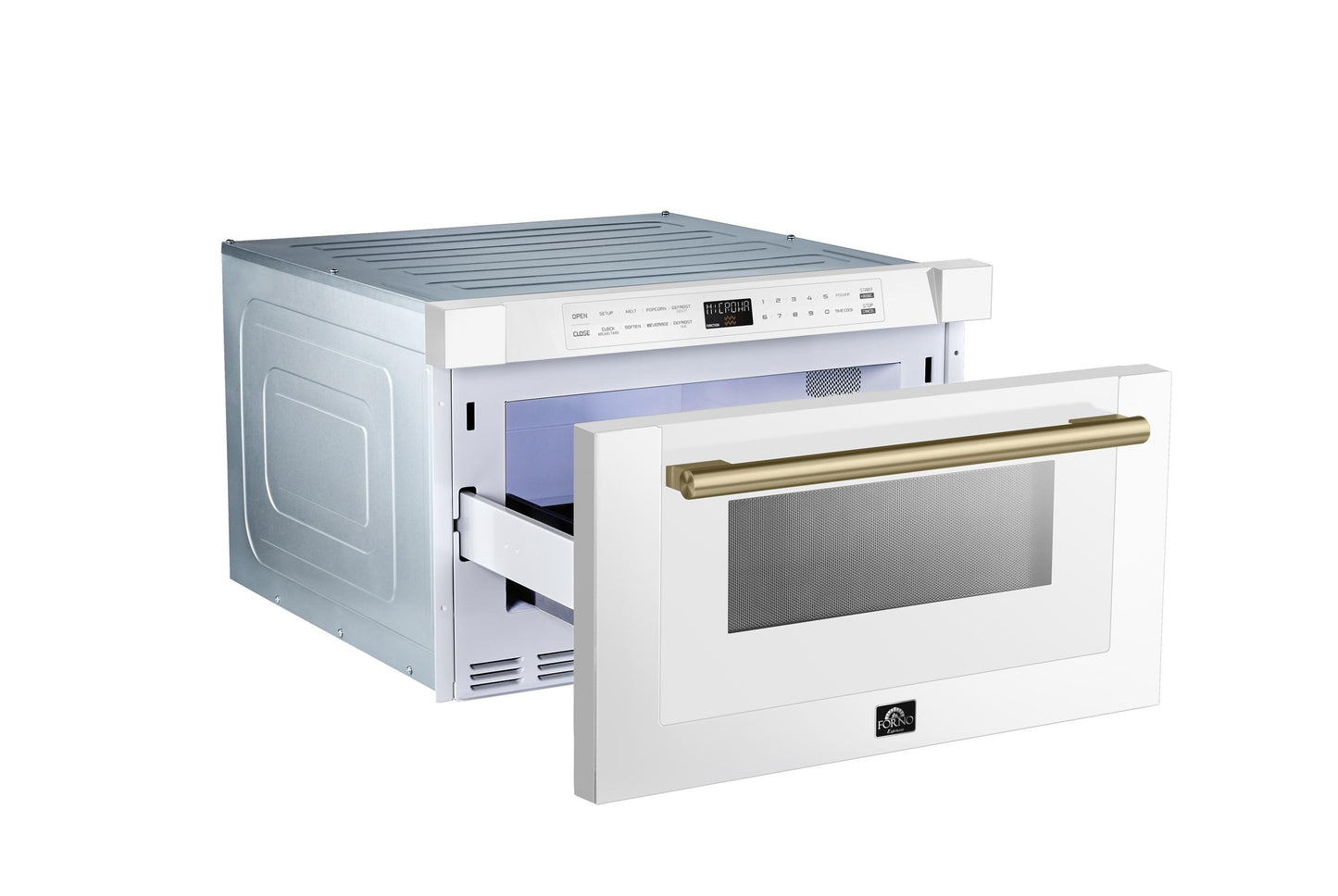 Forno FMWDR300024WHT Forno Capoliveri Espresso 24-Inch Microwave Drawer, White, 1.2 Cu.Ft, 1500 Watts, Built-In, Touch Control Lcd Display, Auto-Touch Open/Close, 11 Power Levels, Sensor Cooking
