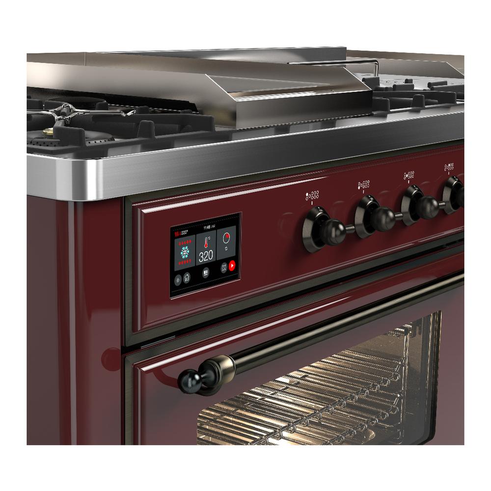 Ilve UM60FSNR3BUBLP Ilve Um60Fsnr3Bublp Majestic Iii 60 Inch Dual Fuel Range With 7 Burners, Griddle And French Top, Dual Function Burner With Up To 25,000 Btu (Liquid Propane, Triple Glass Door, Burgundy, Burnished)