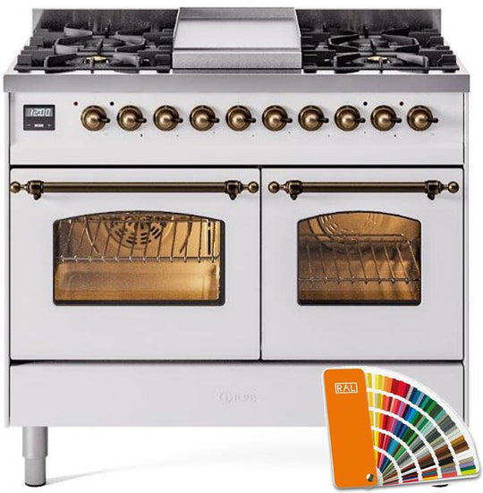 Ilve UPD40FNMPRABLP Nostalgie Ii 40 Inch Dual Fuel Liquid Propane Freestanding Range In Ral Custom Color With Bronze Trim