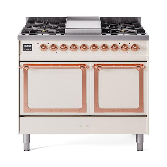 Ilve UND40FQNMPAWP Ilve Und40Fqnmpawp Nostalgie Ii Noblesse 40" Dual Fuel Range (Natural Gas, Solid Door, Antique White, Copper)
