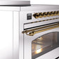 Ilve UPI366NMPSSG Nostalgie Ii 36 Inch Electric Freestanding Range In Stainless Steel With Brass Trim