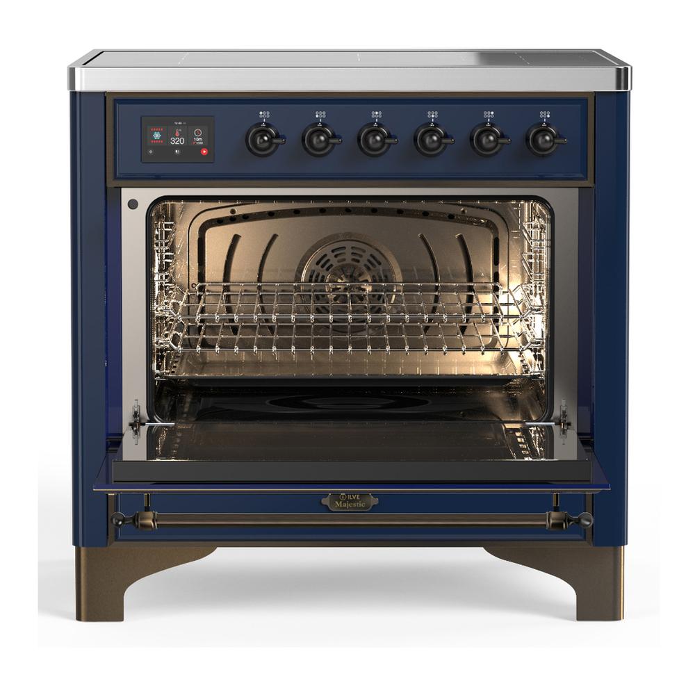Ilve UMIB36QNR3MBB Ilve Umib36Qnr3Mbb Majestic Iii 36 Inch Induction Range With 6 Elements, 3.5 Cu. Ft. Total Oven Capacity (Solid Door, Midnight Blue, Burnished)