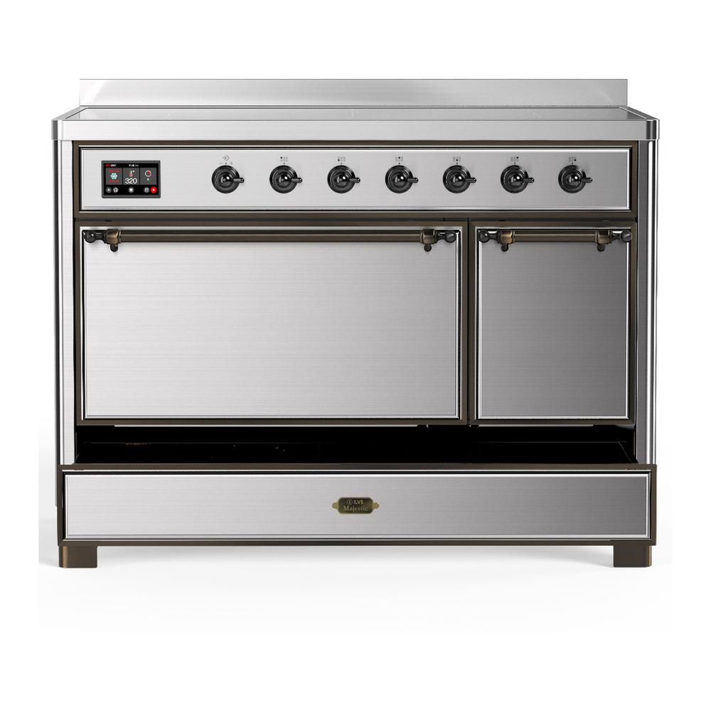 Ilve UMIB48QNR3SSB Ilve Umib48Qnr3Ssb Majestic Iii 48 Inch Induction Range With 6 Elements, 5.02 Cu. Ft. Total Oven Capacity (Solid Door, Stainless Steel, Burnished)