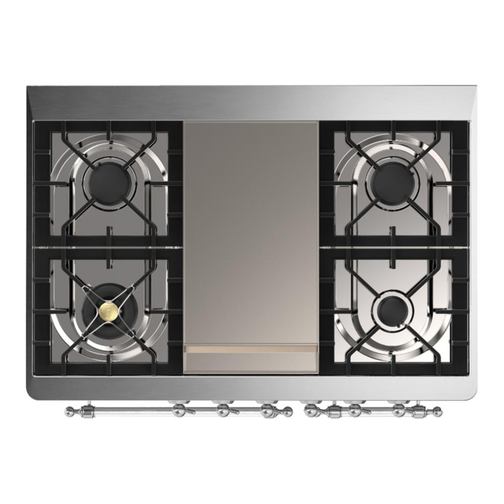 Ilve UMD40FNR3BKC Ilve Umd40Fnr3Bkc Majestic Iii 40 Inch Dual Fuel Range With 6 Burners And Griddle, Dual Function Burner Up To 25,000 Btu (Natural Gas, Triple Glass Door, Glossy Black, Chrome)