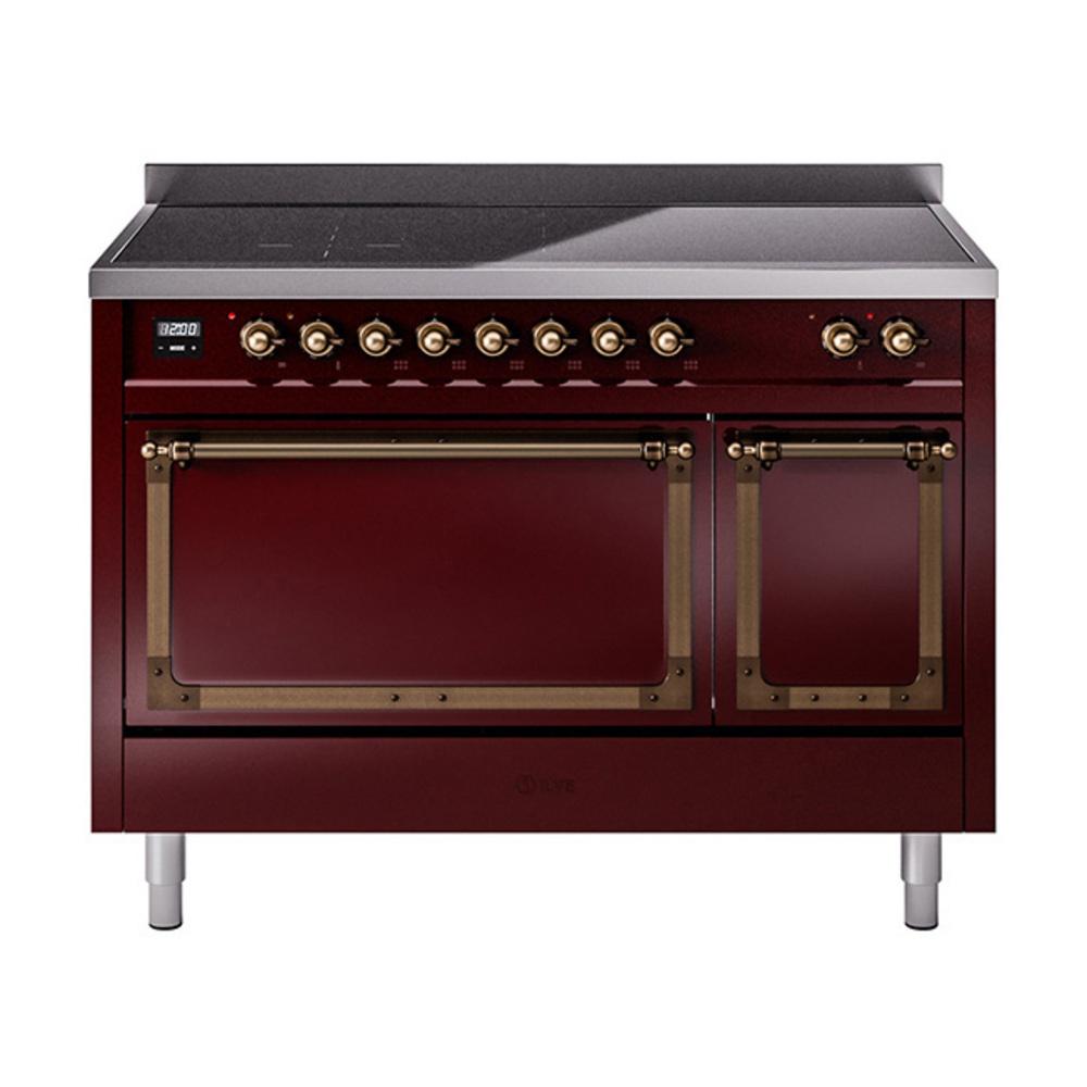 Ilve UNI486QNMPBUB Ilve Uni486Qnmpbub Nostalgie Ii Noblesse 48" Induction Range (Solid Door, Burgundy, Burnished)