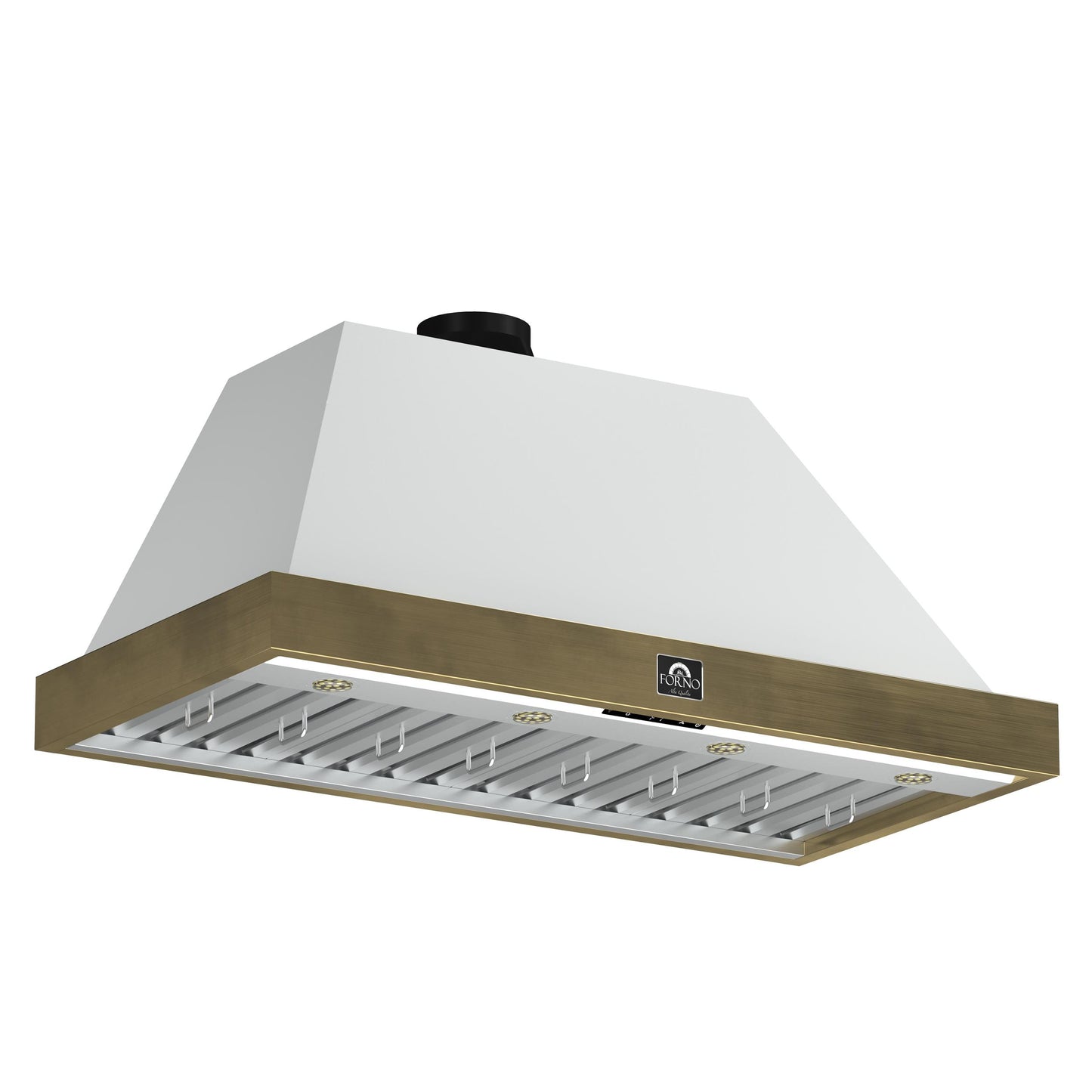 Forno FRHWM507848WHT Forno Vittorio 48-Inch Wall Mount Range Hood, White With Antique Brass Trim, 424 Cfm Airflow, Dishwasher-Safe Baffle Filters, Remote Control, 3-Speed Fan, Bright Led Lighting