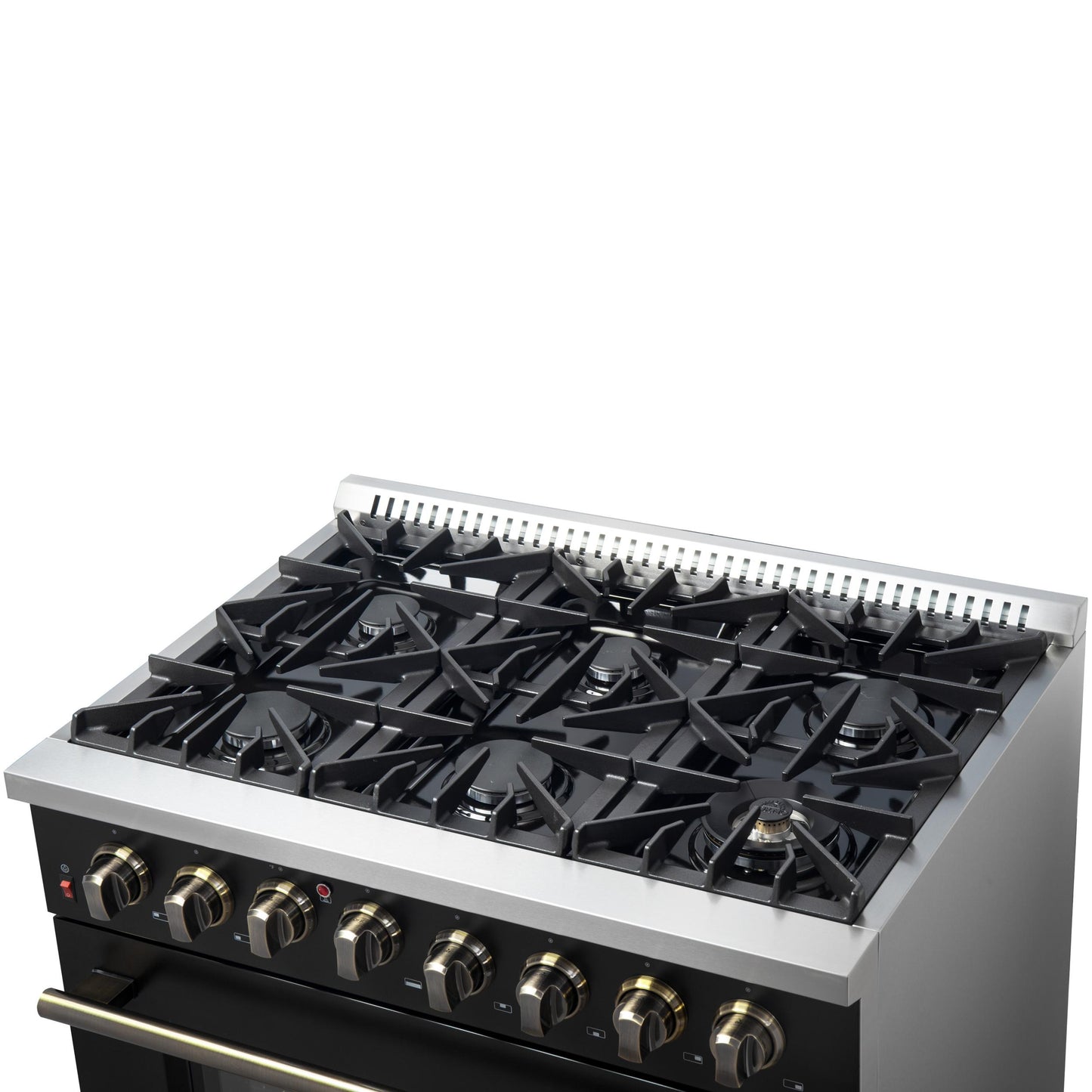 Forno FFSGS615636BLK Forno Galiano 36-Inch Dual Fuel Range In Black & Antique Brass Design, 6 Sealed Burners 83,000 Btu, 5.36 Cu.Ft. True Convection Oven