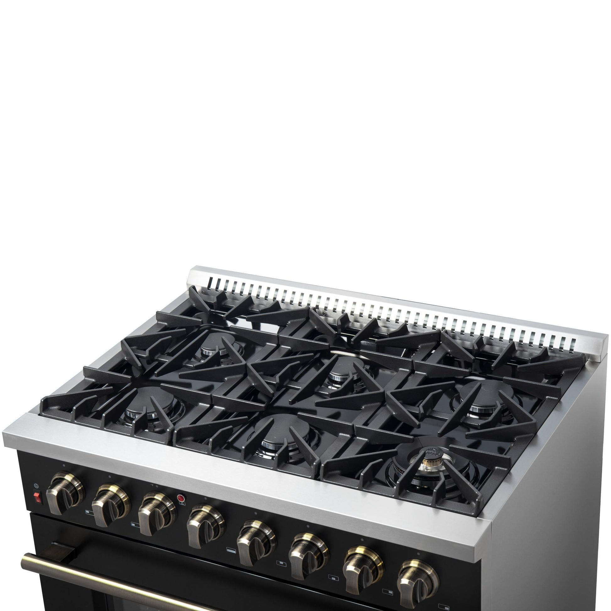 Forno FFSGS615636BLK Forno Galiano 36-Inch Dual Fuel Range In Black & Antique Brass Design, 6 Sealed Burners 83,000 Btu, 5.36 Cu.Ft. True Convection Oven