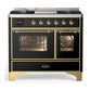 Ilve UMD40FNR3BKG Ilve Umd40Fnr3Bkg Majestic Iii 40 Inch Dual Fuel Range With 6 Burners And Griddle, Dual Function Burner Up To 25,000 Btu (Natural Gas, Triple Glass Door, Glossy Black, Brass)