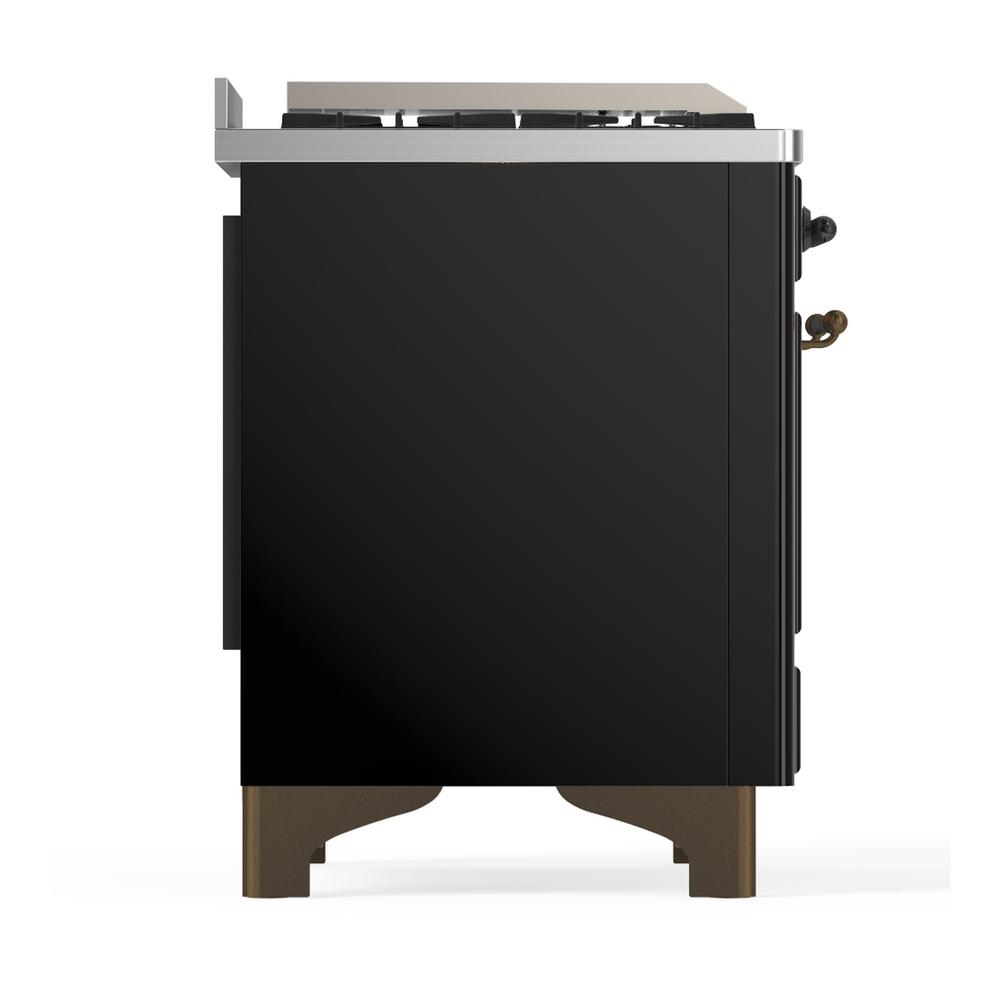 Ilve UM48FNR3BKBLP Ilve Um48Fnr3Bkblp Majestic Iii 48 Inch Dual Fuel Range With 8 Burners And Griddle, Dual Function Burner Up To 25,000 Btu (Liquid Propane, Triple Glass Door, Glossy Black, Burnished)