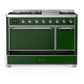 Ilve UM48FQNR3EGC Ilve Um48Fqnr3Egc Majestic Iii 48 Inch Dual Fuel Range With 8 Burners And Griddle, Dual Function Burner Up To 25,000 Btu (Natural Gas, Solid Door, Emerald Green, Chrome)