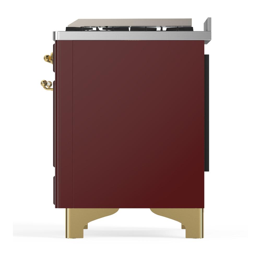 Ilve UM60FNR3BUGLP Ilve Um60Fnr3Buglp Majestic Iii 60 Inch Dual Fuel Range With 9 Burners And Griddle, Dual Function Burner Up To 25,000 Btu (Liquid Propane, Triple Glass Door, Burgundy, Brass)