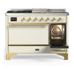 Ilve UM48FSQNR3AWGLP Ilve Um48Fsqnr3Awglp Majestic Iii 48 Inch Dual Fuel Range With 5 Black Brass Burners, Griddle And French Top, Dual Function Burner Up To 25,000 Btu (Liquid Propane, Solid Door, Antique White, Brass)