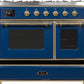 Ilve UMD10FDNS3MBG Majestic Ii 40 Inch Dual Fuel Natural Gas Freestanding Range In Blue With Brass Trim