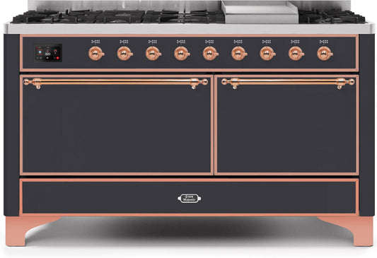 Ilve UM15FDQNS3MGPLP Majestic Ii 60 Inch Dual Fuel Liquid Propane Freestanding Range In Matte Graphite With Copper Trim