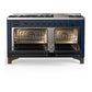 Ilve UM60FQNR3MBBLP Ilve Um60Fqnr3Mbblp Majestic Iii 60 Inch Dual Fuel Range With 9 Burners And Griddle, Dual Function Burner Up To 25,000 Btu (Liquid Propane, Solid Door, Midnight Blue, Burnished)