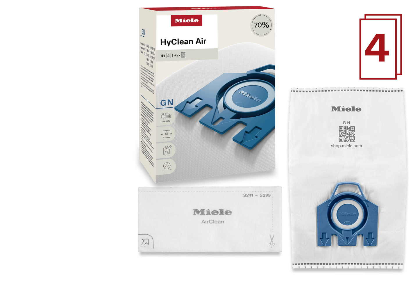 Miele GNHYCLEANAIR 4 Vacuum Bags - For Complete C2, Complete C3, Classic C1, S8, S5, S2.