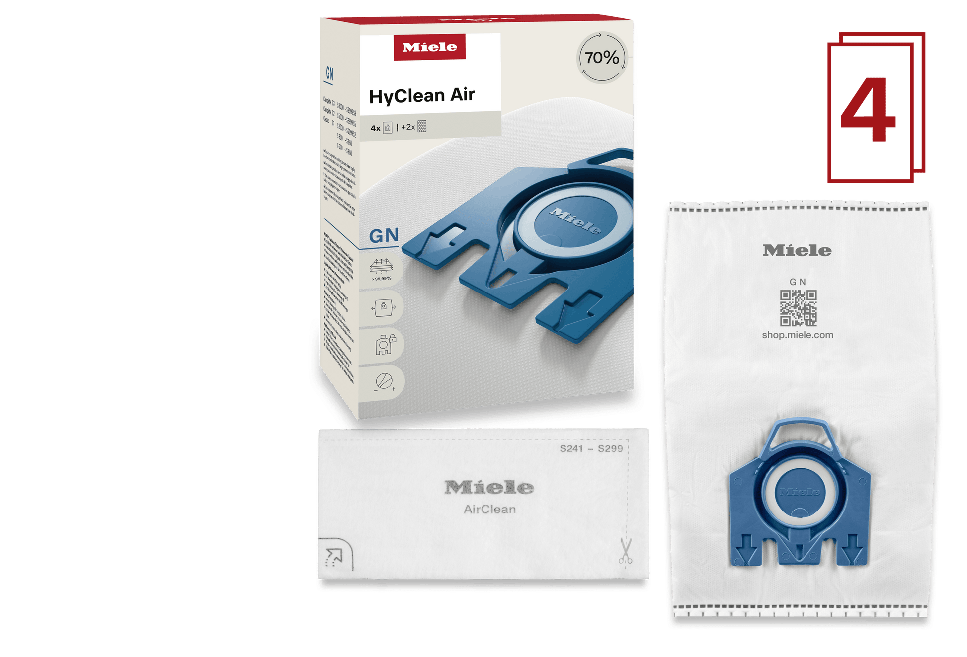 Miele GNHYCLEANAIR 4 Vacuum Bags - For Complete C2, Complete C3, Classic C1, S8, S5, S2.