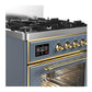 Ilve UM30NR3BGGLP Ilve Um30Nr3Bgglp Majestic Iii 30 Inch Dual Fuel Range With 5 Black Brass Burners, Dual Function Burner Up To 25,000 Btu (Liquid Propane, Triple Glass Door, Blue Grey, Brass)
