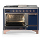 Ilve UM48FSQNR3MBPLP Ilve Um48Fsqnr3Mbplp Majestic Iii 48 Inch Dual Fuel Range With 5 Black Brass Burners, Griddle And French Top, Dual Function Burner Up To 25,000 Btu (Liquid Propane, Solid Door, Midnight Blue, Copper)