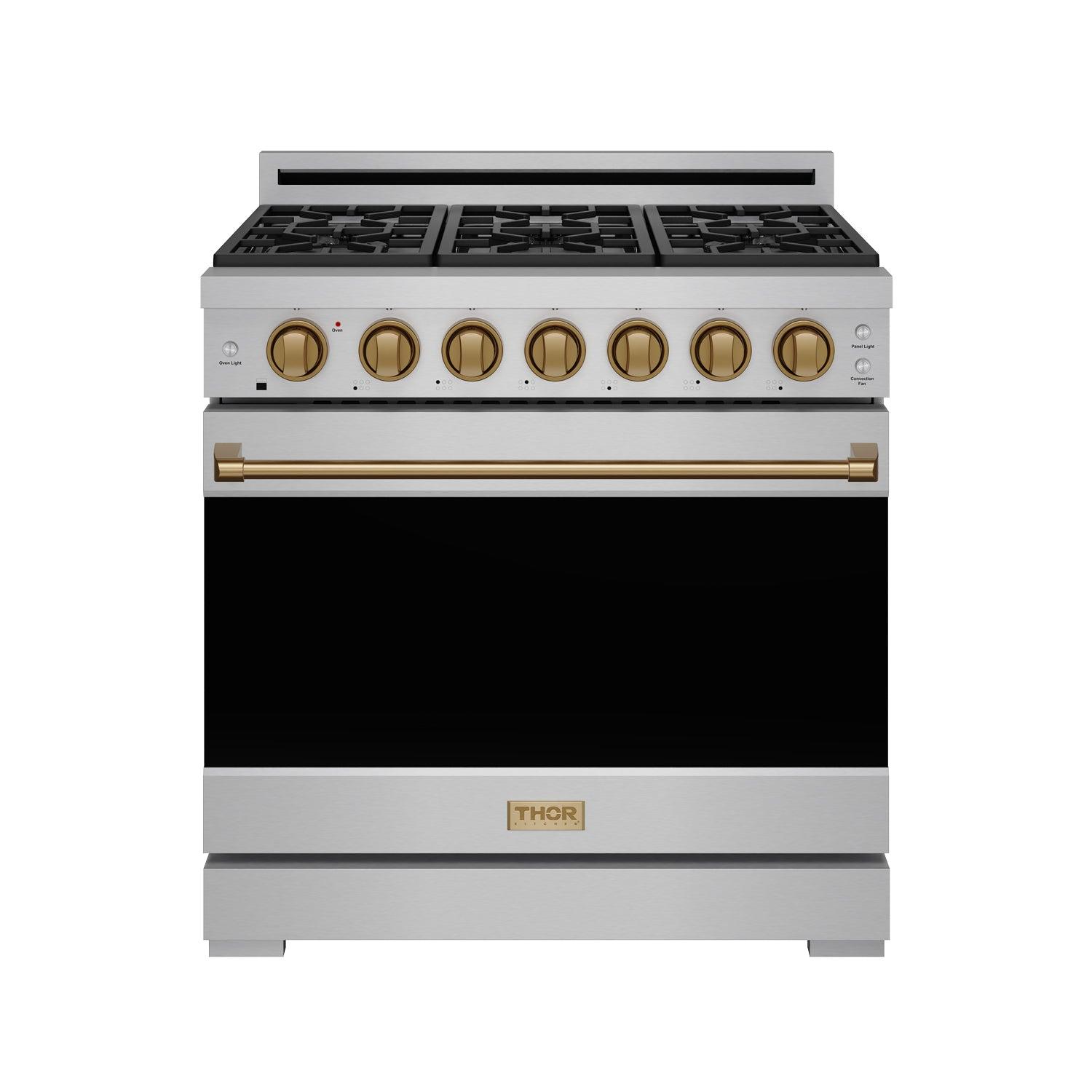 Thor Kitchen RSG36PBRZ 36 Inch Professional Gas Range With Precision Knob In Stainless Steel And Bronze Gordon Ramsay Series