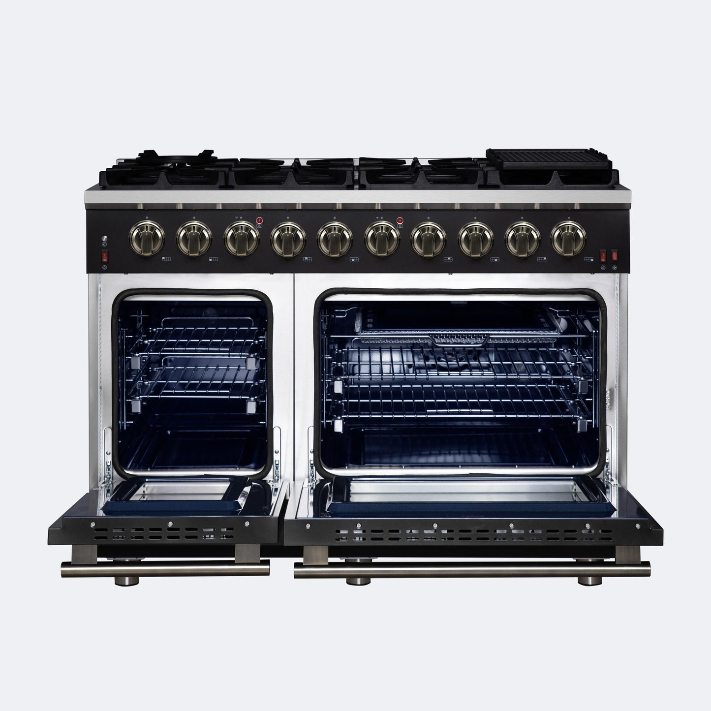 Forno FFSGS623948BLK Forno Massimo 48-Inch Black Freestanding Gas Range, 8 Burners, True Convection Oven