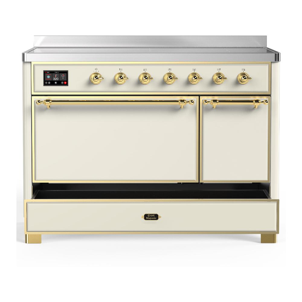 Ilve UMIB48QNR3AWG Ilve Umib48Qnr3Awg Majestic Iii 48 Inch Induction Range With 6 Elements, 5.02 Cu. Ft. Total Oven Capacity (Solid Door, Antique White, Brass)