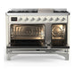 Ilve UM48FQNR3AWCLP Ilve Um48Fqnr3Awclp Majestic Iii 48 Inch Dual Fuel Range With 8 Burners And Griddle, Dual Function Burner Up To 25,000 Btu (Liquid Propane, Solid Door, Antique White, Chrome)