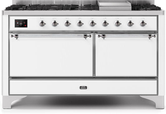 Ilve UM15FDQNS3WHC Majestic Ii 60 Inch Dual Fuel Natural Gas Freestanding Range In White With Chrome Trim