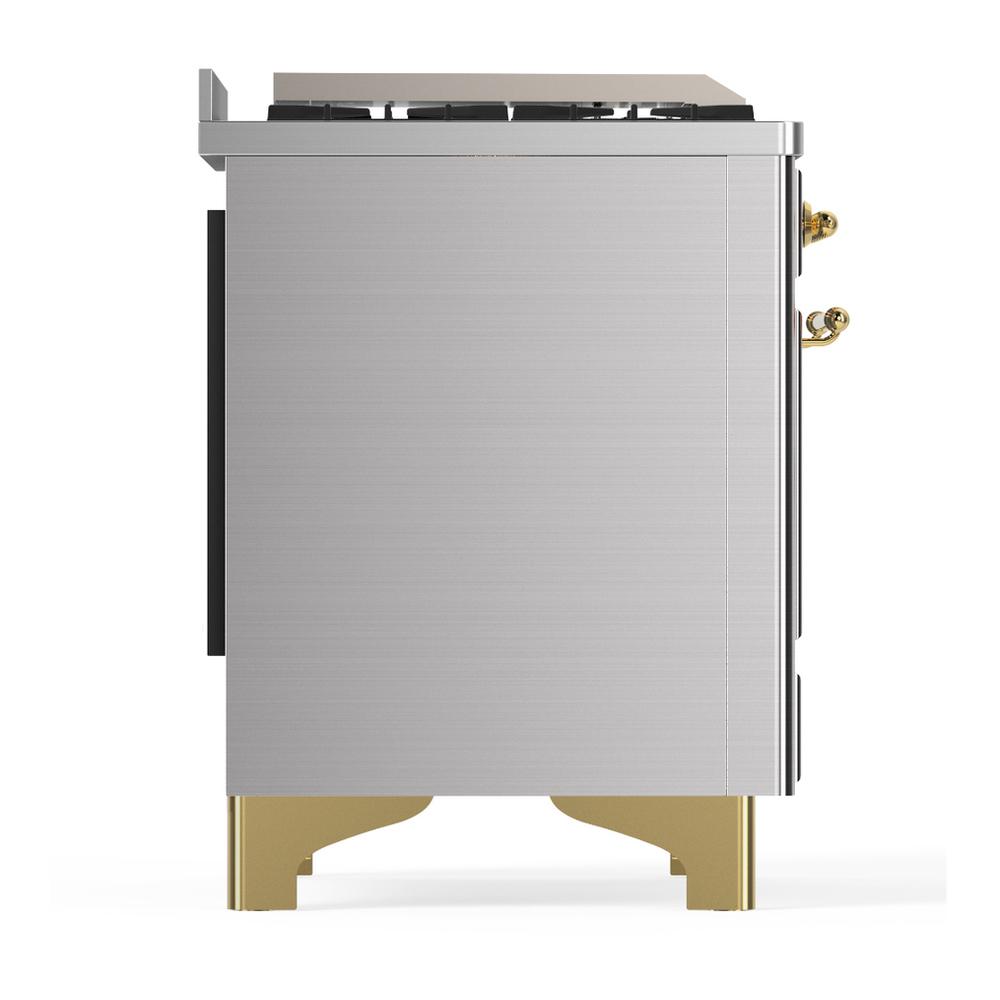 Ilve UM60FQNR3SSG Ilve Um60Fqnr3Ssg Majestic Iii 60 Inch Dual Fuel Range With 9 Burners And Griddle, Dual Function Burner Up To 25,000 Btu (Natural Gas, Solid Door, Stainless Steel, Brass)