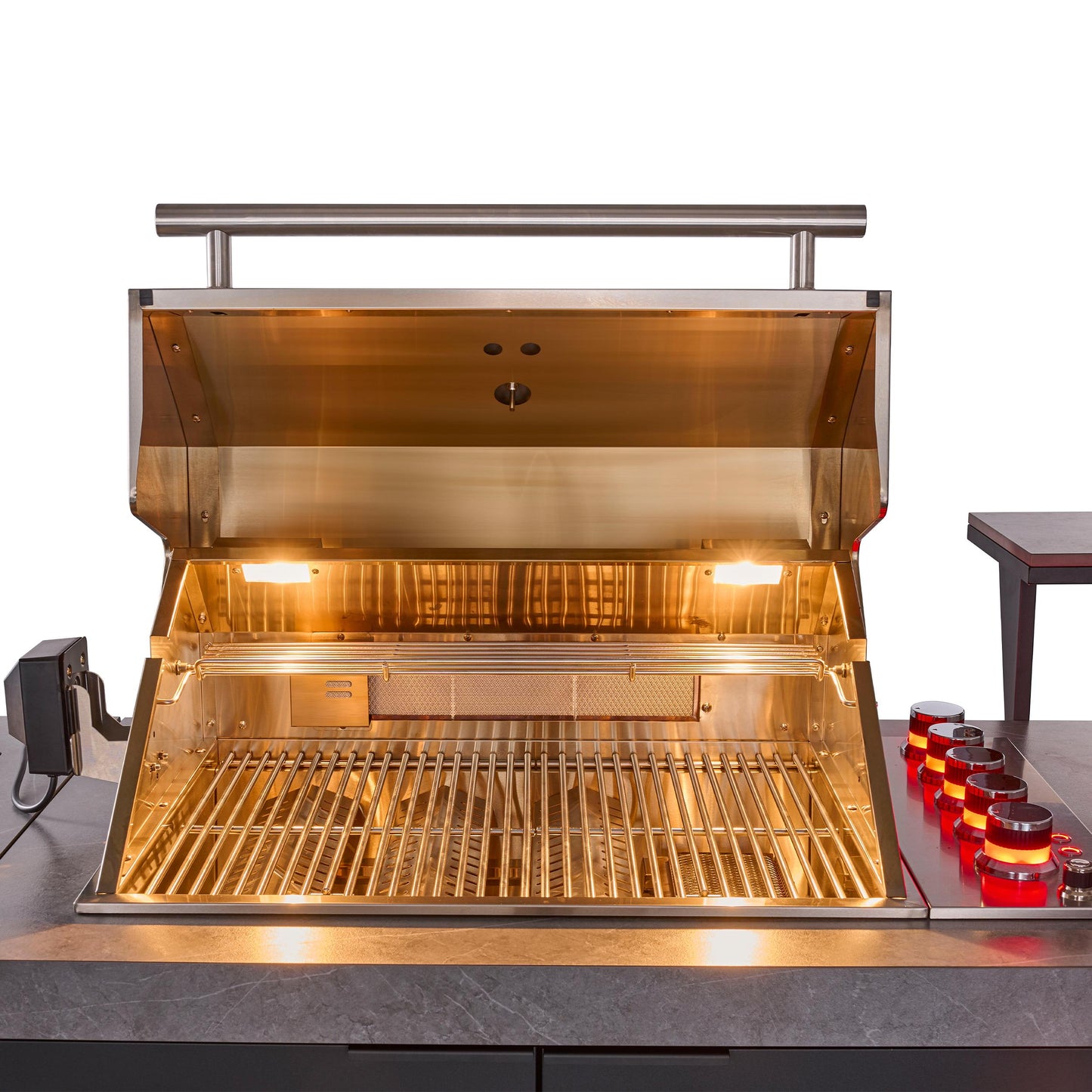 Forno FODKT2544BLK Forno Rimini Outdoor Kitchen 30" Bbq 62,600 Btu, 3 Burners With Sear & Rotisserie, 2.4 Cu.Ft. Beverage Center, Stainless Steel Sink, Black Cabinets & Gray Sintered Stone Countertop