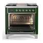Ilve UM36FNR3EGCLP Ilve Um36Fnr3Egclp Majestic Iii 36 Inch Dual Fuel Range With 6 Black Brass Burners And Griddle, Dual Function Burner Up To 25,000 Btu (Triple Glass Door, Emerald Green, Chrome, Liquid Propane)