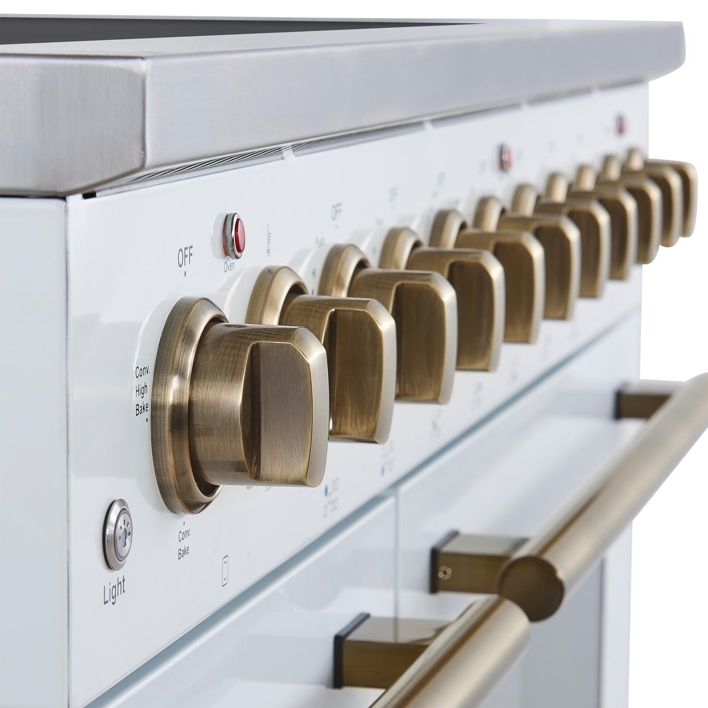 Forno FFSEL601148WHT Forno Paolo 48 Inch Freestanding Electric Range In White With Antique Brass, 6.7 Cu.Ft, True Convection Oven, Energy Efficient