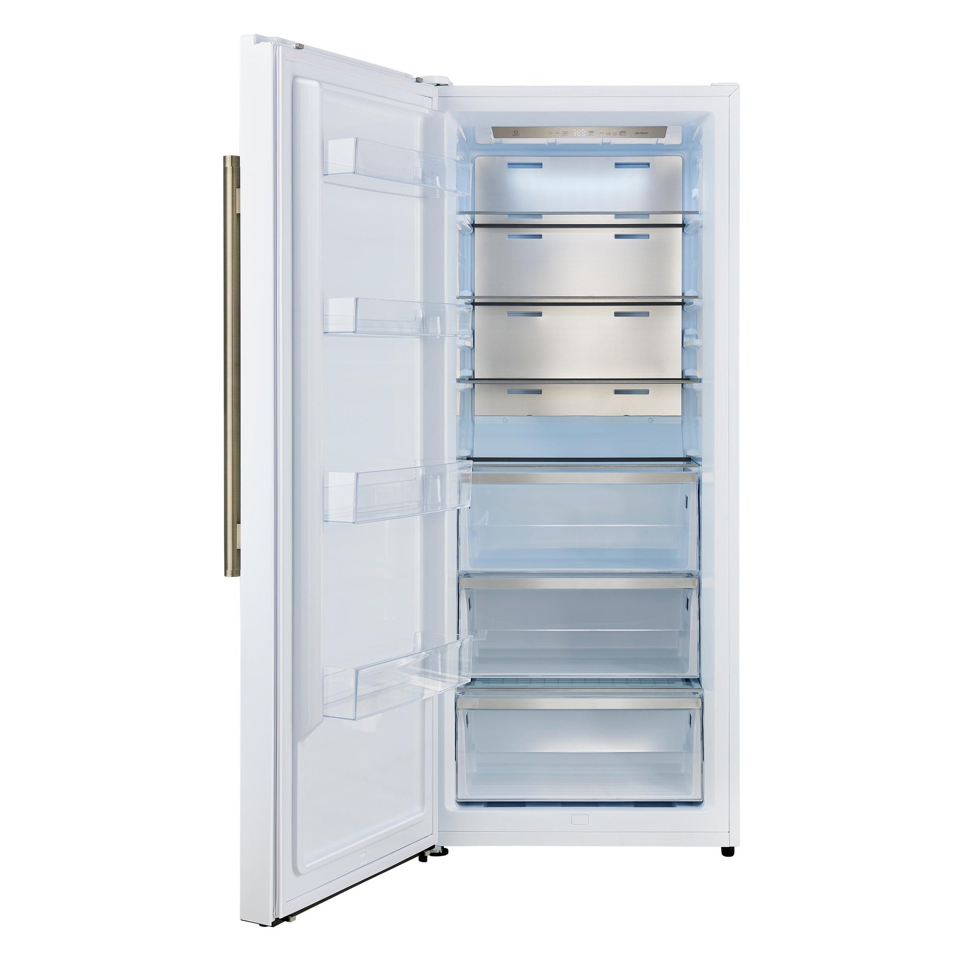 Forno FFFFD172228WHTLS Forno Maderno 28-Inch Convertible Upright Freezer/Refrigerator In White With Antique Brass Handle, 13.6 Cu.Ft., Left Swing