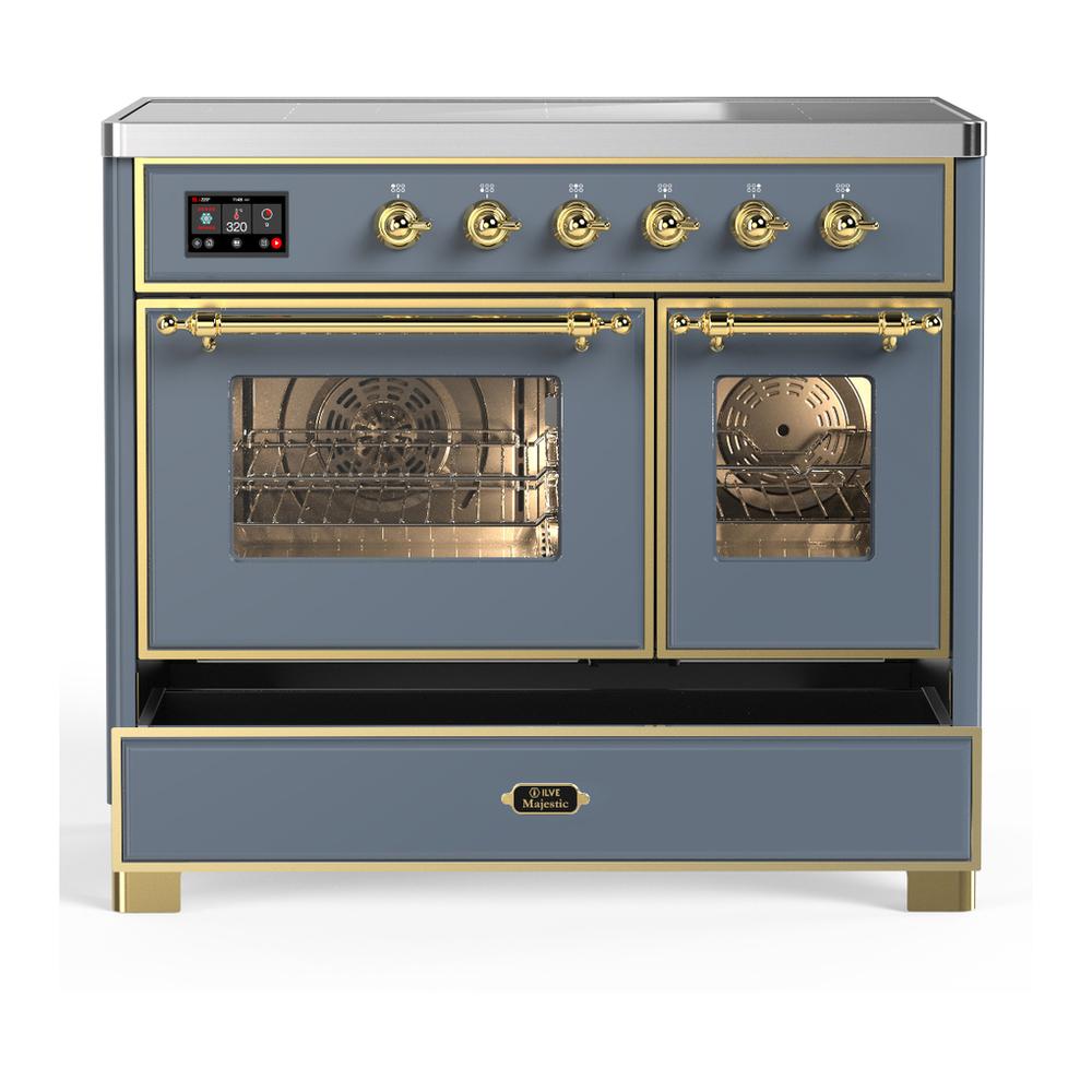 Ilve UMDIB40NR3BGG Ilve Umdib40Nr3Bgg Majestic Iii 40 Inch Induction Range With 6 Elements, 3.82 Cu. Ft. Total Oven Capacity (Triple Glass Door, Blue Grey, Brass)