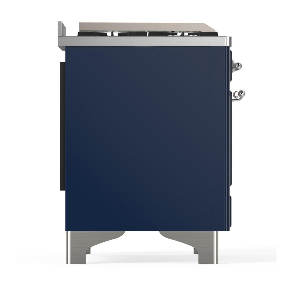 Ilve UMD40FNR3MBCLP Ilve Umd40Fnr3Mbclp Majestic Iii 40 Inch Dual Fuel Range With 6 Burners And Griddle, Dual Function Burner Up To 25,000 Btu (Liquid Propane, Triple Glass Door, Midnight Blue, Chrome)