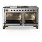 Ilve UM60FSNR3SSB Ilve Um60Fsnr3Ssb Majestic Iii 60 Inch Dual Fuel Range With 7 Burners, Griddle And French Top, Dual Function Burner With Up To 25,000 Btu (Natural Gas, Triple Glass Door, Stainless Steel, Burnished)