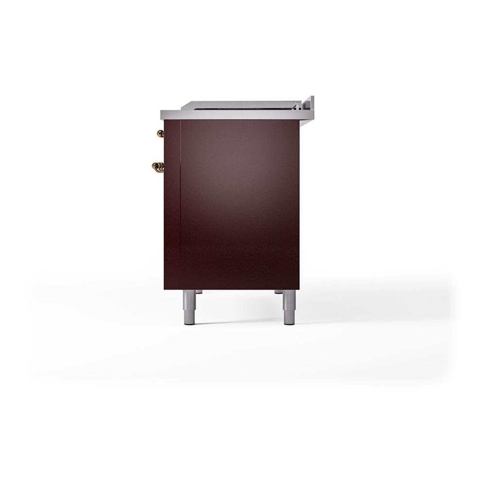 Ilve UN48FSQNMPBUGLP Ilve Un48Fsqnmpbuglp Nostalgie Ii Noblesse 48" Dual Fuel Range (5 Sealed Burners + Griddle + French Top, Liquid Propane, Solid Door, Burgundy, Brass)