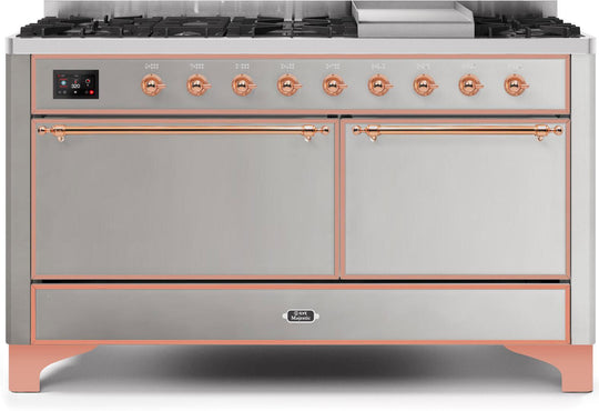 Ilve UM15FDQNS3SSP Majestic Ii 60 Inch Dual Fuel Natural Gas Freestanding Range In Stainless Steel With Copper Trim