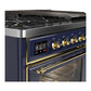 Ilve UM48FNR3MBG Ilve Um48Fnr3Mbg Majestic Iii 48 Inch Dual Fuel Range With 8 Burners And Griddle, Dual Function Burner Up To 25,000 Btu (Natural Gas, Triple Glass Door, Midnight Blue, Brass)