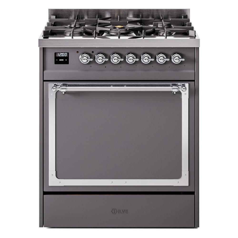 Ilve UN30QNMPMGCLP Ilve Un30Qnmpmgclp Nostalgie Ii Noblesse 30" Dual Fuel Range (Liquid Propane, Solid Door, Graphite Matte, Chrome)