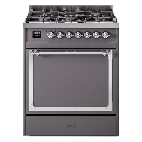 Ilve UN30QNMPMGCLP Ilve Un30Qnmpmgclp Nostalgie Ii Noblesse 30" Dual Fuel Range (Liquid Propane, Solid Door, Graphite Matte, Chrome)