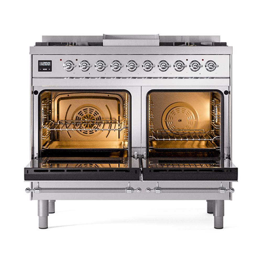 Ilve UND40FQNMPSSCLP Ilve Und40Fqnmpssclp Nostalgie Ii Noblesse 40" Dual Fuel Range (Liquid Propane, Solid Door, Stainless Steel, Chrome)